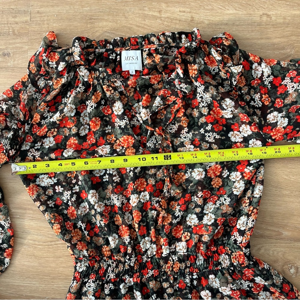 MISA Los Angeles Rizou Floral Smocked Mini Dress Long Sleeve Boho S - Picture 11 of 12